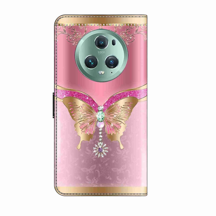 For Honor Magic5 Pro Crystal 3D Shockproof Protective Leather Phone Case(Pink Bottom Butterfly) - Honor Cases by buy2fix | Online Shopping UK | buy2fix