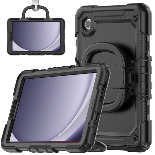For Samsung Galaxy Tab A9 Handle Silicone Hydric PC Tablet Case with Shoulder Strap(Black) - Galaxy Tab A9 by buy2fix | Online Shopping UK | buy2fix