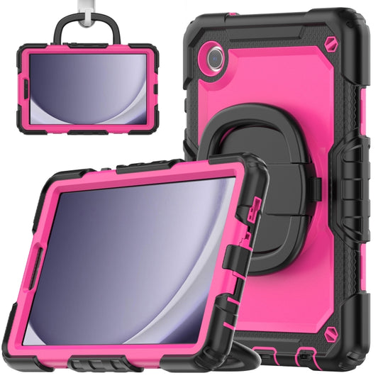 For Samsung Galaxy Tab A9 Handle Silicone Hydric PC Tablet Case with Shoulder Strap(Rose Red) - Galaxy Tab A9 by buy2fix | Online Shopping UK | buy2fix