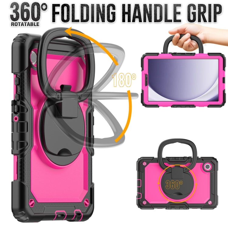 For Samsung Galaxy Tab A9 Handle Silicone Hydric PC Tablet Case with Shoulder Strap(Rose Red) - Galaxy Tab A9 by buy2fix | Online Shopping UK | buy2fix