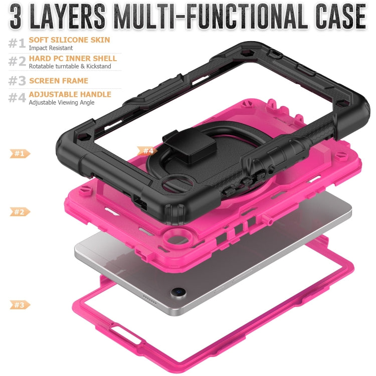 For Samsung Galaxy Tab A9 Handle Silicone Hydric PC Tablet Case with Shoulder Strap(Rose Red) - Galaxy Tab A9 by buy2fix | Online Shopping UK | buy2fix