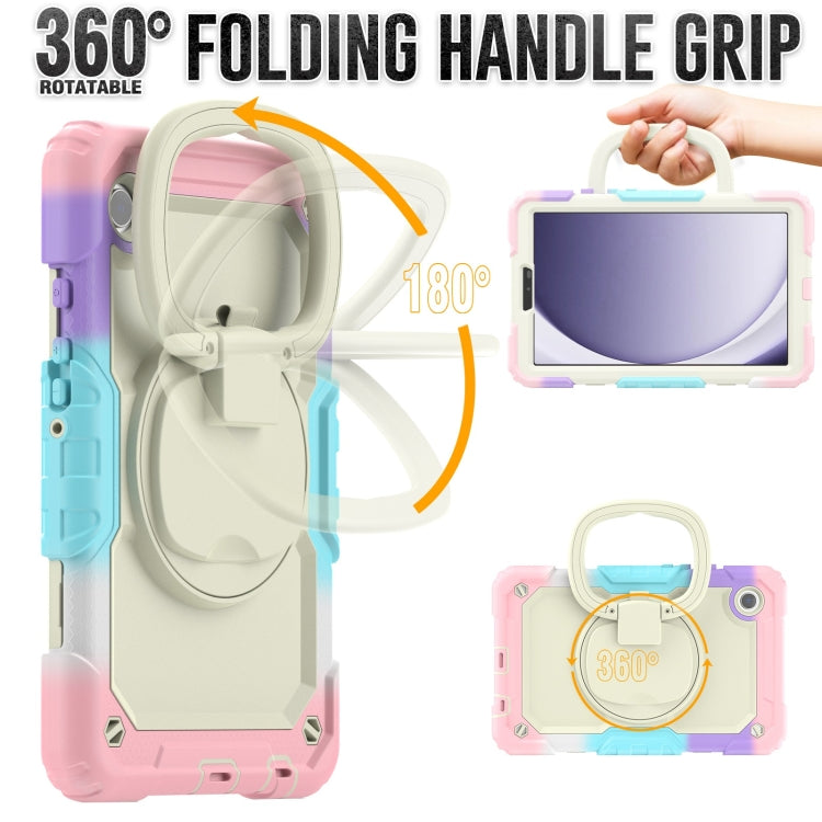 For Samsung Galaxy Tab A9 Handle Silicone Hydric PC Tablet Case with Shoulder Strap(Colorful Pink) - Galaxy Tab A9 by buy2fix | Online Shopping UK | buy2fix