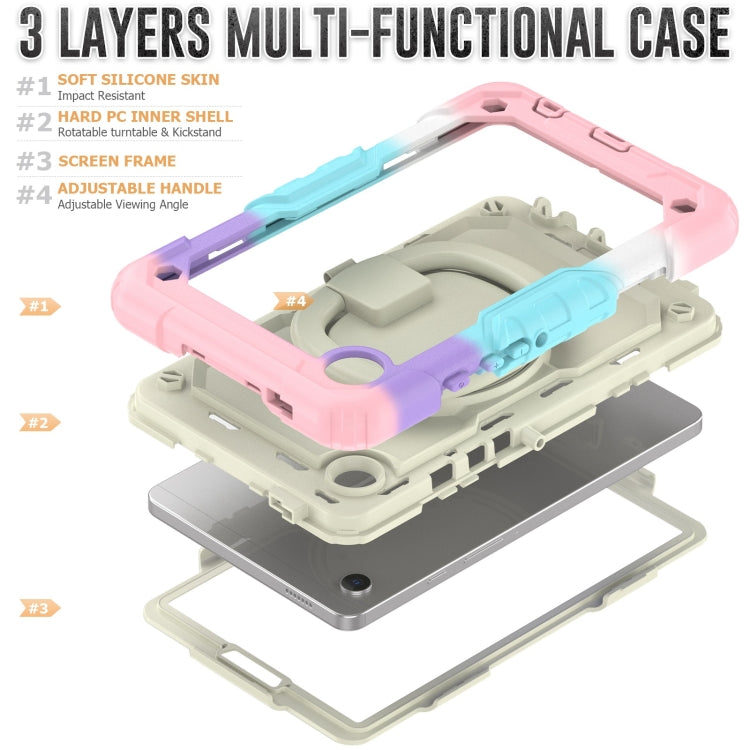 For Samsung Galaxy Tab A9 Handle Silicone Hydric PC Tablet Case with Shoulder Strap(Colorful Pink) - Galaxy Tab A9 by buy2fix | Online Shopping UK | buy2fix