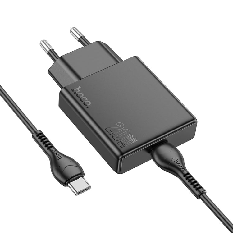 Hoco N37 Delgado PD20W USB-C / Type-C Single Port Charger Set with Type-C to Type-C Cable, EU Plug(Black) - USB Charger by hoco | Online Shopping UK | buy2fix