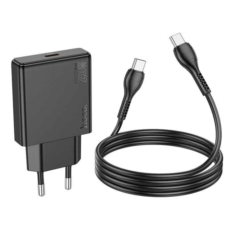 Hoco N37 Delgado PD20W USB-C / Type-C Single Port Charger Set with Type-C to Type-C Cable, EU Plug(Black) - USB Charger by hoco | Online Shopping UK | buy2fix