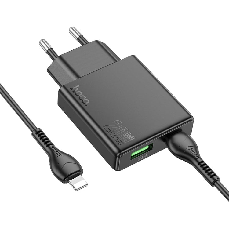 Hoco N38 Delgado PD20W + QC3.0 Dual Port Charger Set with Type-C to 8 Pin Cable, EU Plug(Black) - USB Charger by hoco | Online Shopping UK | buy2fix