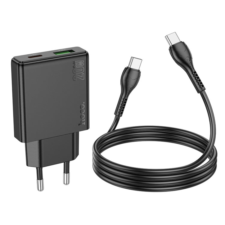 Hoco N38 Delgado PD20W + QC3.0 Dual Port Charger Set with Type-C to Type-C Cable, EU Plug(Black) - USB Charger by hoco | Online Shopping UK | buy2fix