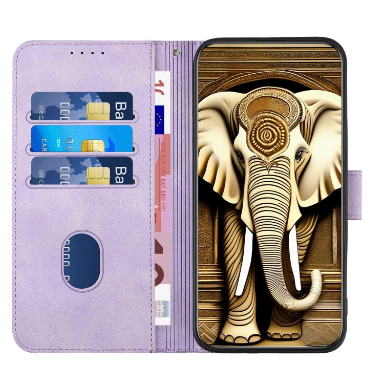 For OPPO A58 4G YX0060 Elephant Head Embossed Phone Leather Case with Lanyard(Light Purple) - OPPO Cases by buy2fix | Online Shopping UK | buy2fix