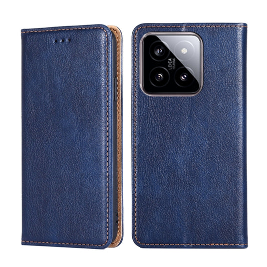 For Xiaomi 14 Gloss Oil Solid Color Magnetic Leather Phone Case(Blue) - 14 Cases by buy2fix | Online Shopping UK | buy2fix