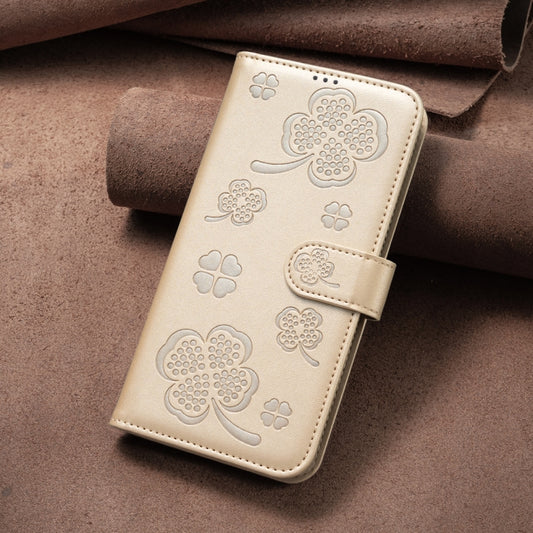 For iPhone 16 Pro Four-leaf Embossed Leather Phone Case(Gold) by buy2fix