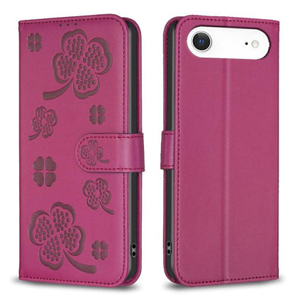 For iPhone Air Four-leaf Embossed Leather Phone Case(Rose Red) - iPhone Air Cases by buy2fix | Online Shopping UK | buy2fix