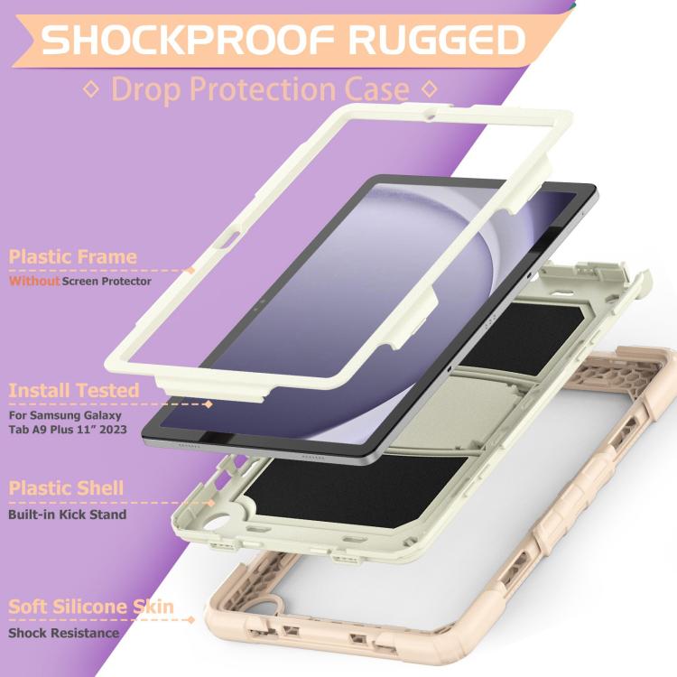 For Samsung Galaxy Tab A9+ Silicone Hydric PC Tablet Case with Shoulder Strap & Holder(Rose Gold) - Galaxy Tab A9+ by buy2fix | Online Shopping UK | buy2fix