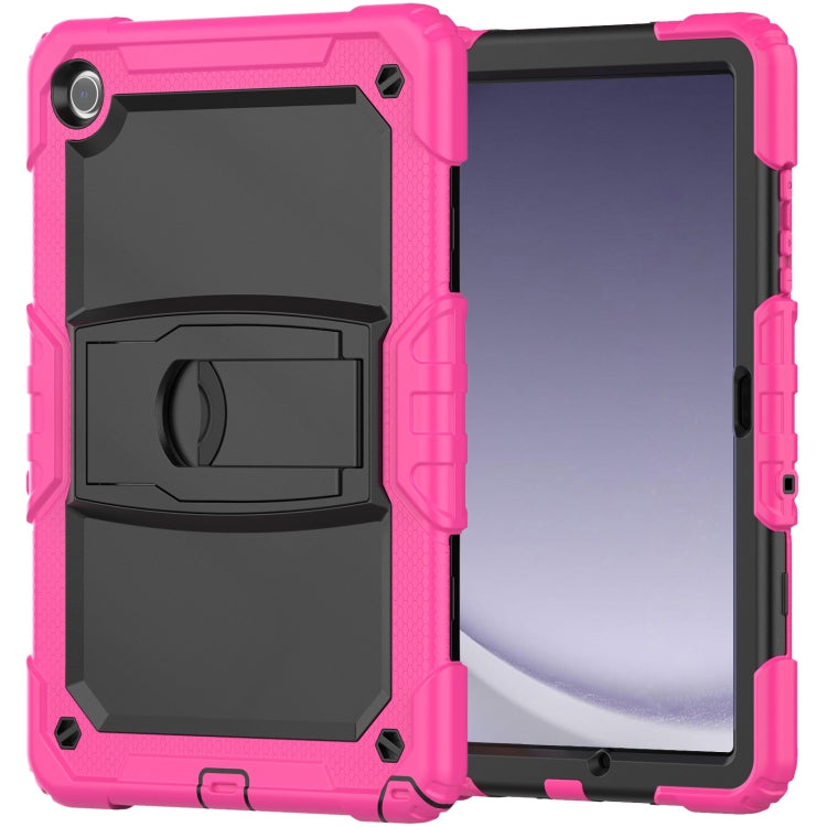 For Samsung Galaxy Tab A9+ Silicone Hydric PC Tablet Case with Shoulder Strap & Holder(Rose Red) - Galaxy Tab A9+ by buy2fix | Online Shopping UK | buy2fix