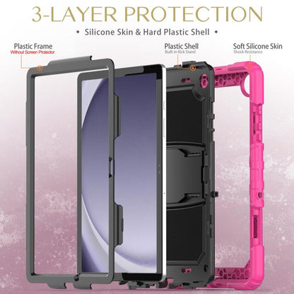 For Samsung Galaxy Tab A9+ Silicone Hydric PC Tablet Case with Shoulder Strap & Holder(Rose Red) - Galaxy Tab A9+ by buy2fix | Online Shopping UK | buy2fix