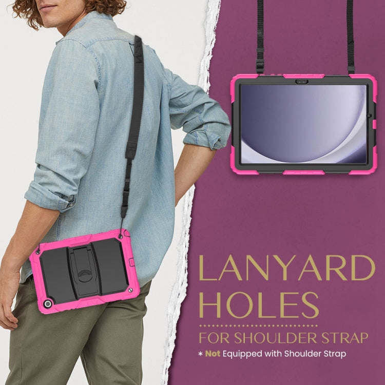 For Samsung Galaxy Tab A9+ Silicone Hydric PC Tablet Case with Shoulder Strap & Holder(Rose Red) - Galaxy Tab A9+ by buy2fix | Online Shopping UK | buy2fix