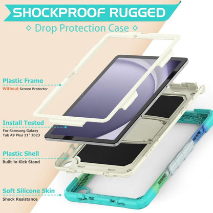 For Samsung Galaxy Tab A9+ Silicone Hydric PC Tablet Case with Shoulder Strap & Holder(Colorful Light Blue) - Galaxy Tab A9+ by buy2fix | Online Shopping UK | buy2fix