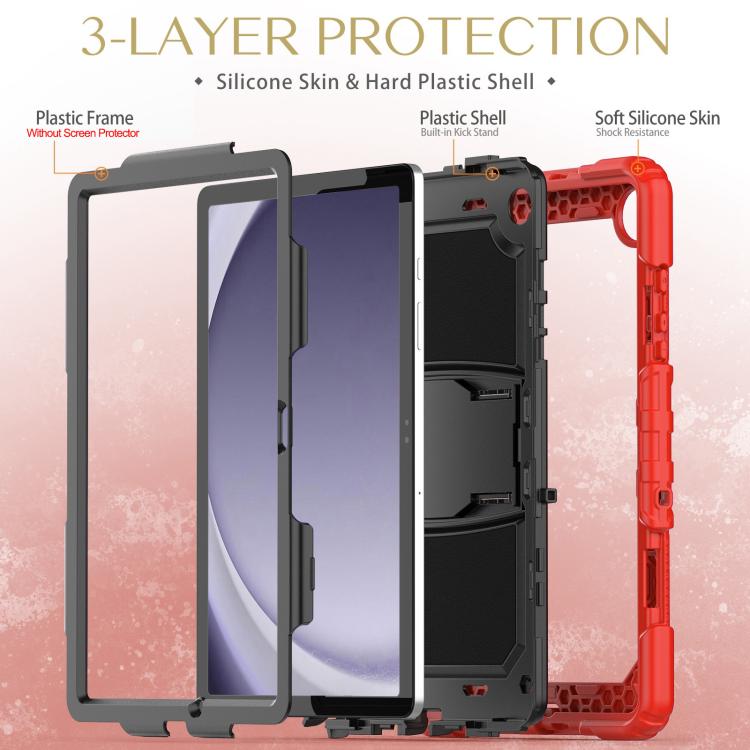 For Samsung Galaxy Tab A9+ Silicone Hydric PC Tablet Case with Shoulder Strap & Holder(Red) - Galaxy Tab A9+ by buy2fix | Online Shopping UK | buy2fix