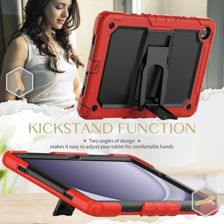For Samsung Galaxy Tab A9+ Silicone Hydric PC Tablet Case with Shoulder Strap & Holder(Red) - Galaxy Tab A9+ by buy2fix | Online Shopping UK | buy2fix