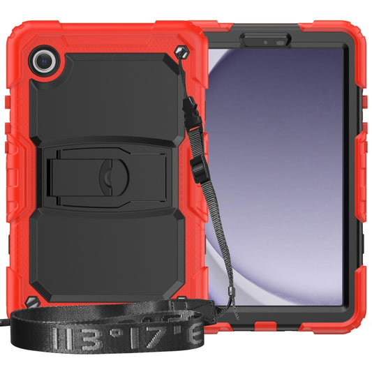 For Samsung Galaxy Tab A9+ Silicone Hydric PC Tablet Case with Shoulder Strap & Holder(Red) - Galaxy Tab A9+ by buy2fix | Online Shopping UK | buy2fix