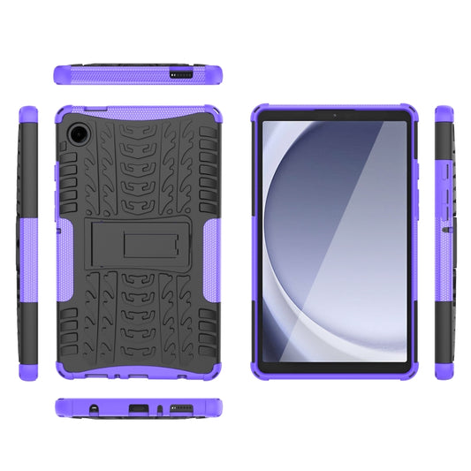 For Samsung Galaxy Tab A9 / Tab A11 Tire Texture TPU + PC Tablet Case with Holder(Purple) by buy2fix