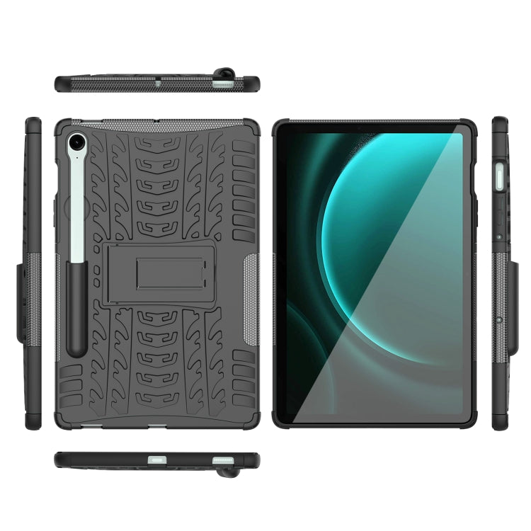 For Samsung Galaxy Tab S9 FE Tire Texture TPU + PC Tablet Case with Holder(Black) - Galaxy Tab S9 FE by buy2fix | Online Shopping UK | buy2fix