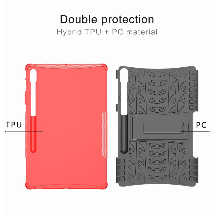 For Samsung Galaxy Tab S9 FE+ Tire Texture TPU + PC Tablet Case with Holder(Red) by buy2fix
