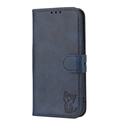 For Google Pixel 10 Pro XL Embossed Happy Cat Pattern Flip Leather Phone Case(Blue) - Google Cases by buy2fix | Online Shopping UK | buy2fix
