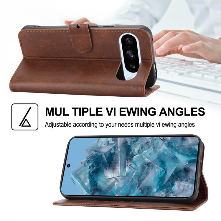 For Google Pixel 10 Pro XL Embossed Happy Cat Pattern Flip Leather Phone Case(Brown) - Google Cases by buy2fix | Online Shopping UK | buy2fix