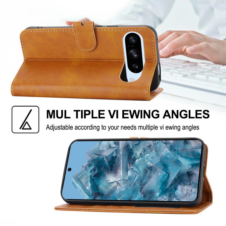 For Google Pixel 10 Pro XL Embossed Happy Cat Pattern Flip Leather Phone Case(Yellow) - Google Cases by buy2fix | Online Shopping UK | buy2fix