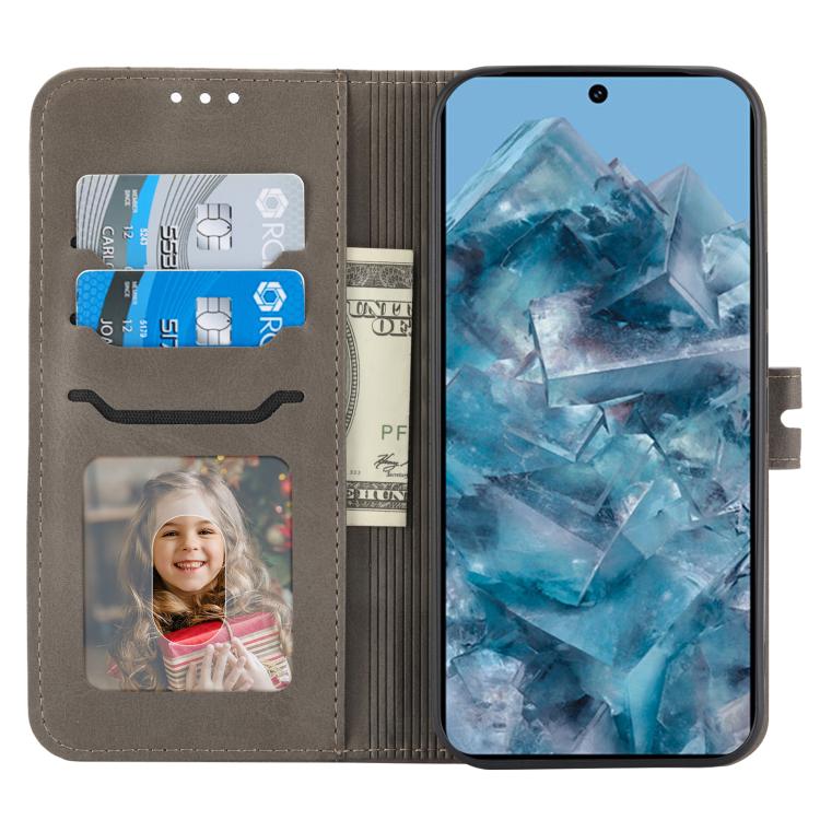 For Google Pixel 10 Pro XL Embossed Happy Cat Pattern Flip Leather Phone Case(Grey) - Google Cases by buy2fix | Online Shopping UK | buy2fix