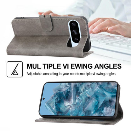 For Google Pixel 10 Pro XL Embossed Happy Cat Pattern Flip Leather Phone Case(Grey) - Google Cases by buy2fix | Online Shopping UK | buy2fix