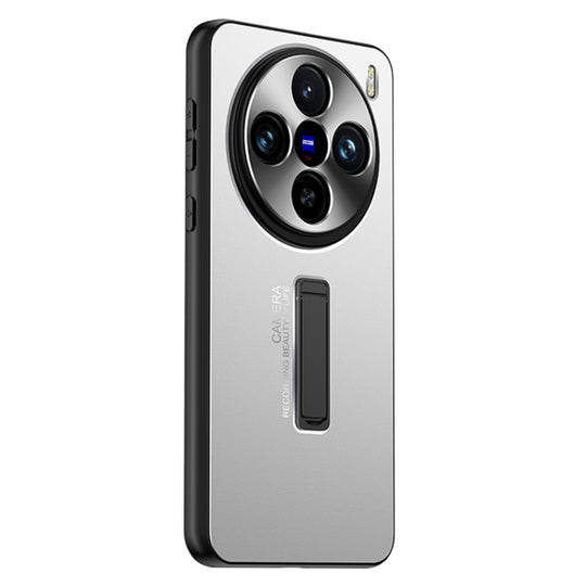 For vivo X100 Pro Frosted Metal Hybrid TPU Holder Phone Case(Silver)