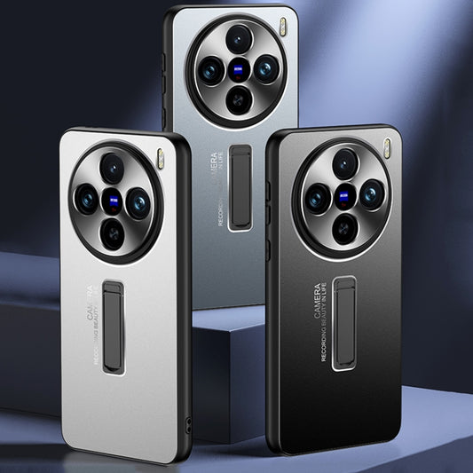 For vivo X100 Pro Frosted Metal Hybrid TPU Holder Phone Case(Black) by imak