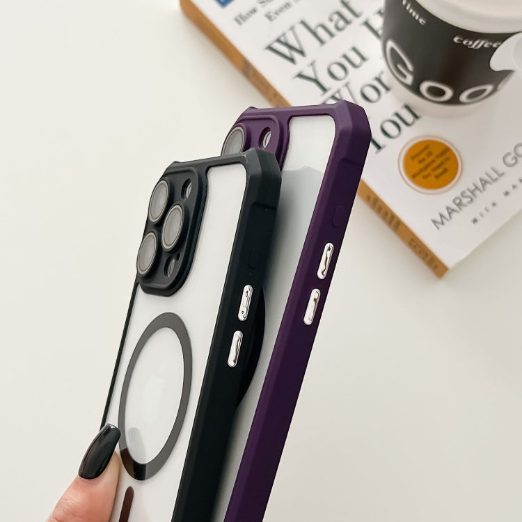 For iPhone 15 Colorful Two-Color Lens Film MagSafe Magnetic Horn Acrylic+TPU Case(Black) - iPhone 15 Cases by buy2fix | Online Shopping UK | buy2fix