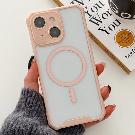 For iPhone 15 Colorful Two-Color Lens Film MagSafe Magnetic Horn Acrylic+TPU Case(Pink) - iPhone 15 Cases by buy2fix | Online Shopping UK | buy2fix