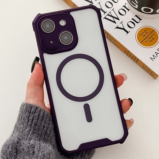 For iPhone 14 Plus Colorful Two-Color Lens Film MagSafe Magnetic Horn Acrylic+TPU Case(Purple) - iPhone 14 Plus Cases by buy2fix | Online Shopping UK | buy2fix