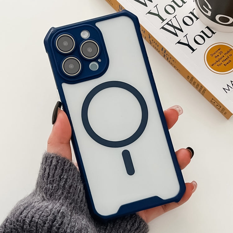 For iPhone 12 Pro Max Colorful Two-Color Lens Film MagSafe Magnetic Horn Acrylic+TPU Case(Blue) by buy2fix