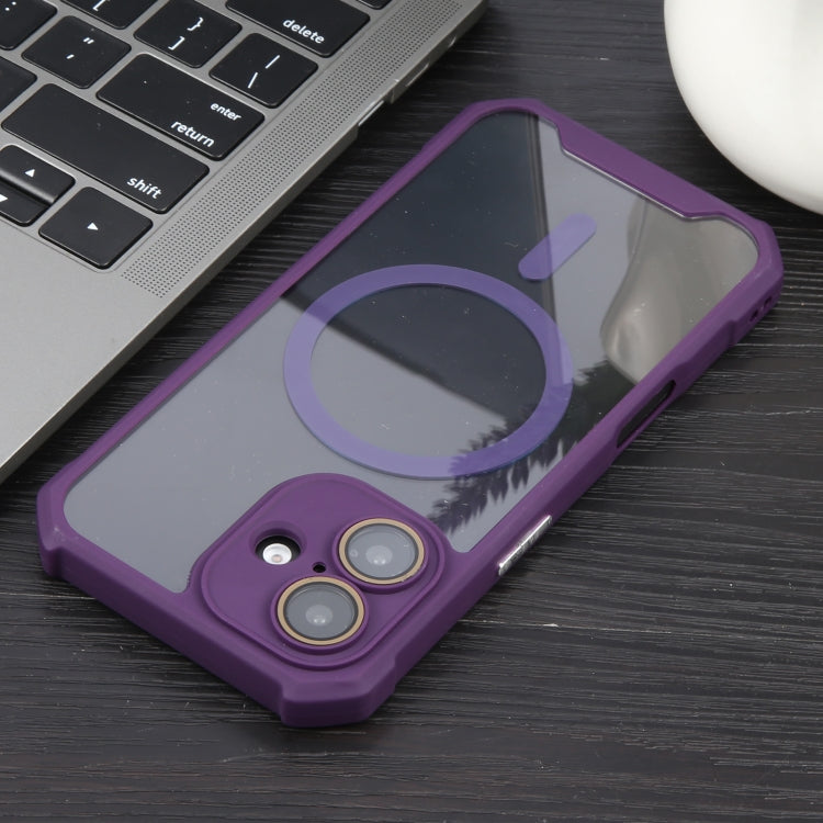 For iPhone 16 Plus Colorful Two-Color Lens Film MagSafe Magnetic Horn Acrylic+TPU Case(Purple) - iPhone 16 Plus Cases by buy2fix | Online Shopping UK | buy2fix