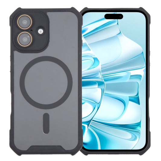 For iPhone 16 Colorful Two-Color Lens Film MagSafe Magnetic Horn Acrylic+TPU Case(Black) by buy2fix