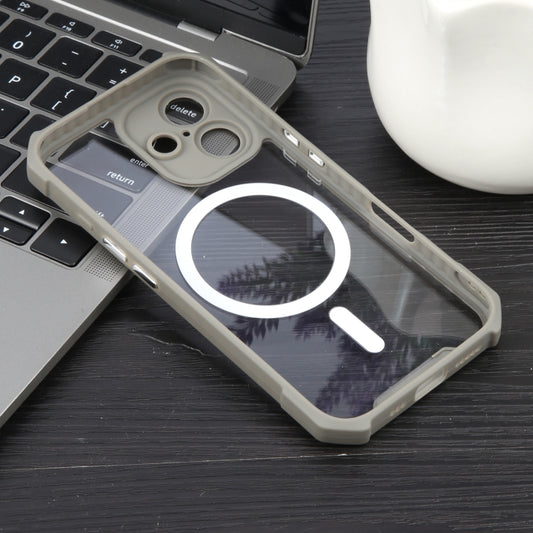For iPhone 16 Colorful Two-Color Lens Film MagSafe Magnetic Horn Acrylic+TPU Case(Grey) by buy2fix