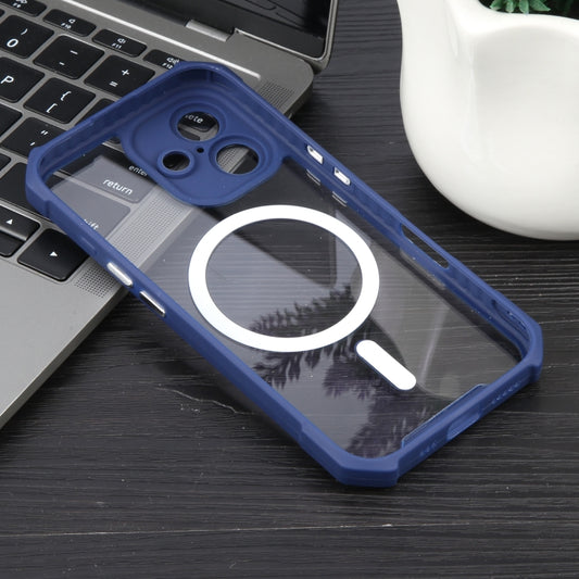 For iPhone 16 Colorful Two-Color Lens Film MagSafe Magnetic Horn Acrylic+TPU Case(Blue) by buy2fix