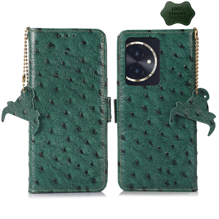 For Honor 100 5G Ostrich Pattern Genuine Leather RFID Phone Case(Green) - Honor Cases by buy2fix | Online Shopping UK | buy2fix