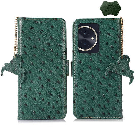 For Honor 100 5G Ostrich Pattern Genuine Leather RFID Phone Case(Green) - Honor Cases by buy2fix | Online Shopping UK | buy2fix