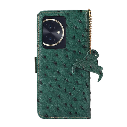 For Honor 100 5G Ostrich Pattern Genuine Leather RFID Phone Case(Green) - Honor Cases by buy2fix | Online Shopping UK | buy2fix