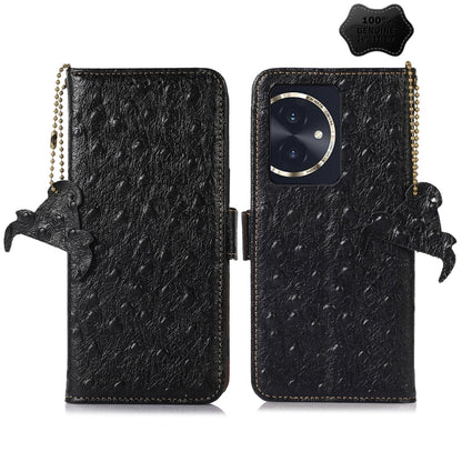 For Honor 100 5G Ostrich Pattern Genuine Leather RFID Phone Case(Black) - Honor Cases by buy2fix | Online Shopping UK | buy2fix