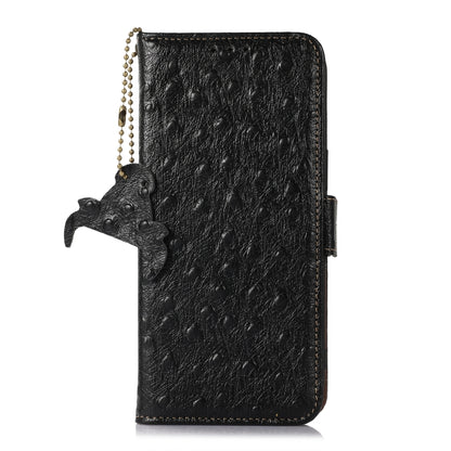 For Honor 100 5G Ostrich Pattern Genuine Leather RFID Phone Case(Black) - Honor Cases by buy2fix | Online Shopping UK | buy2fix