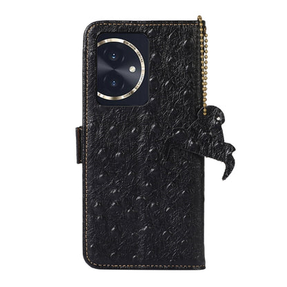 For Honor 100 5G Ostrich Pattern Genuine Leather RFID Phone Case(Black) - Honor Cases by buy2fix | Online Shopping UK | buy2fix