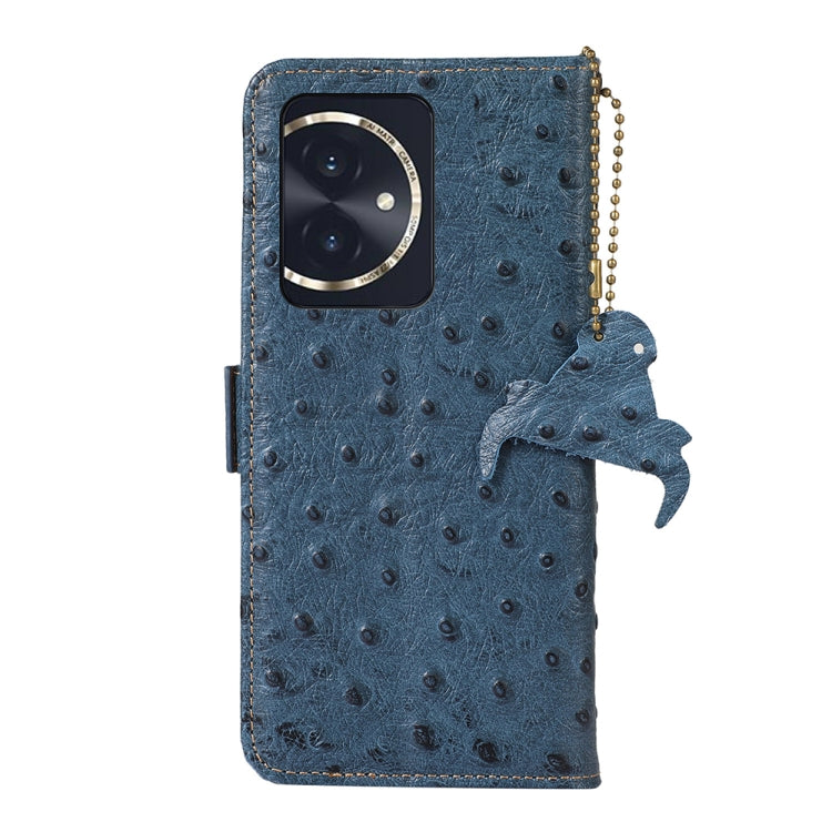 For Honor 100 5G Ostrich Pattern Genuine Leather RFID Phone Case(Blue) - Honor Cases by buy2fix | Online Shopping UK | buy2fix