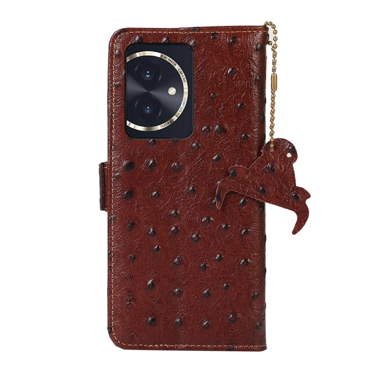 For Honor 100 5G Ostrich Pattern Genuine Leather RFID Phone Case(Coffee) - Honor Cases by buy2fix | Online Shopping UK | buy2fix