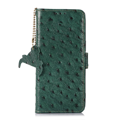 For Honor 100 Pro 5G Ostrich Pattern Genuine Leather RFID Phone Case(Green) - Honor Cases by buy2fix | Online Shopping UK | buy2fix